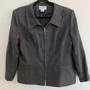 Carol Horn Vintage Signature Women Black Linen Jacket 14 P. Fully lined zip up.